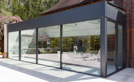 Glass box extension on residential project